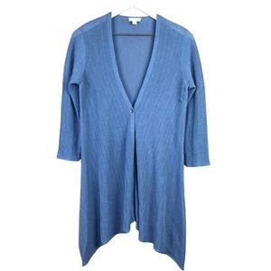J Jill Blue Purejill Linen Blend Button Long Knit Cardigan Sweater Wome…